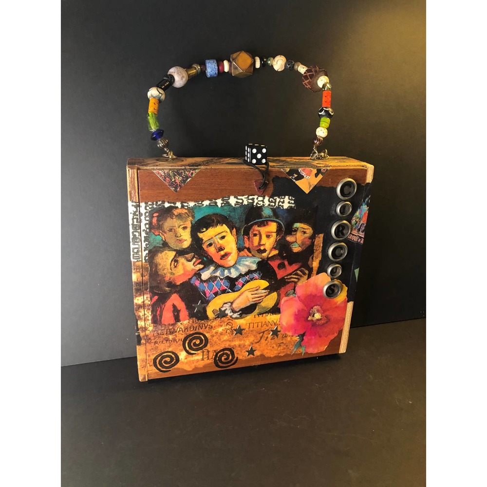 Handmade Wooden Cigar Box handbag French artist Bernard Buffet circus